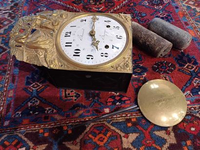 Wooden veneer floor clock with frieze and...