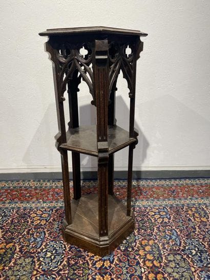 Neo-Gothic style oak or stained chestnut...