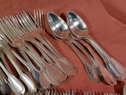 Part of a silver-plated menagère, filet pattern,...