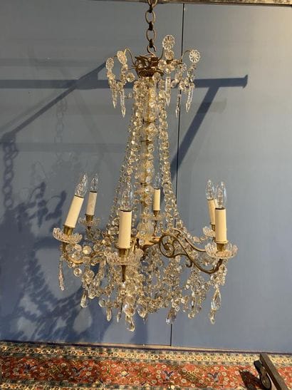 Bronze and crystal LUSTRE, the central bulbous...