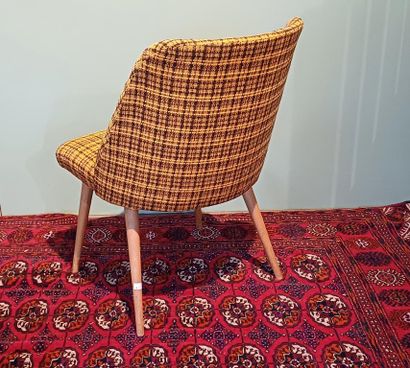 Pair of yellow and black squared fabric upholstered,...