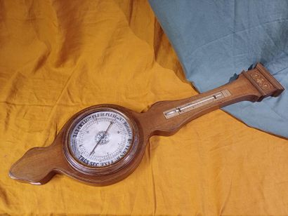 Baromètre-Thermomètre en placage d'acajou...