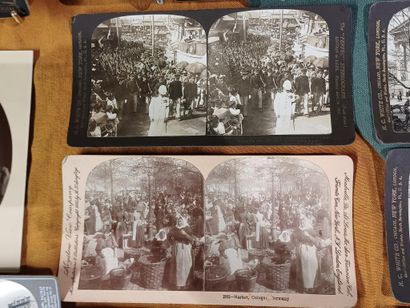 Set of eleven stereo views mounted on cardboard...