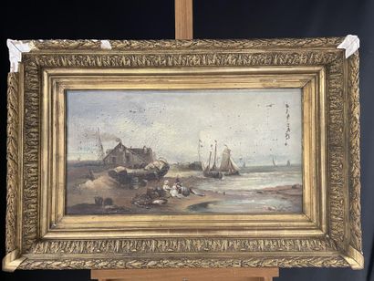 THOMSON 
Famille de pêcheurs sur la plage
Huile...