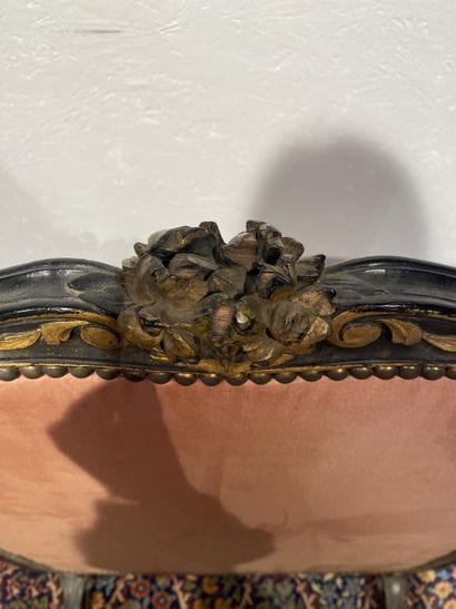 Fireplace screen in blackened wood with gold...