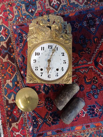 Wooden veneer floor clock with frieze and...