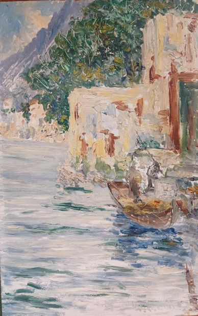 Ecole moderne
Lac italien 
Huile sur panneau...
