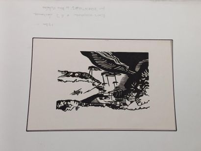 Set of ten engravings, including two on wood,...