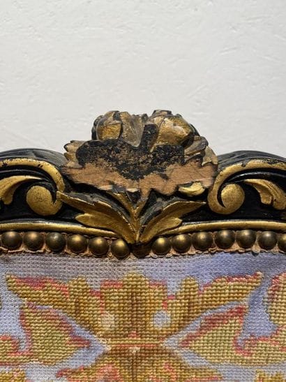 Fireplace screen in blackened wood with gold...