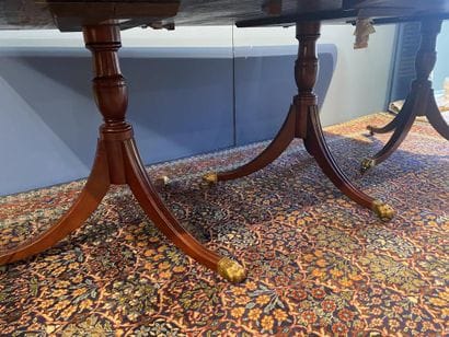 Dining table in mahogany and mahogany veneer,...