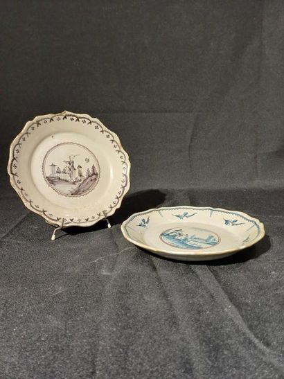NEVERS
Two earthenware scalloped rim plates,...