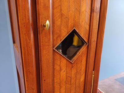 Wooden veneer floor clock with frieze and...