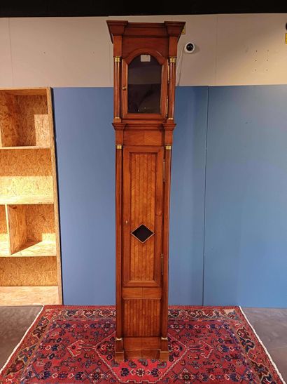 Wooden veneer floor clock with frieze and...