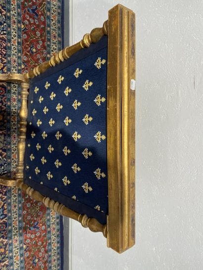 Gilded turned wood fire screen with fleur-de-lis...