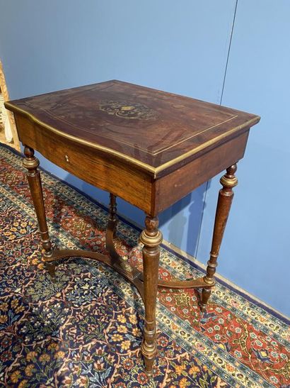 Mahogany and mahogany veneer sewing table...