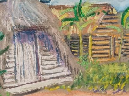 Loïc BARBOTIN (XX)
Village à Cuba 
Pastel...