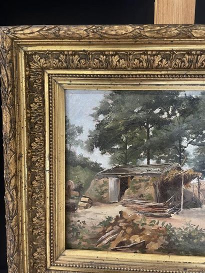 Ecole du XIXe siècle
Cabane en sous bois
Huile...