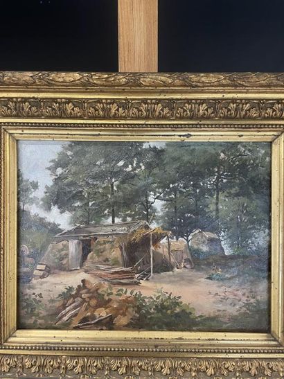 Ecole du XIXe siècle
Cabane en sous bois
Huile...