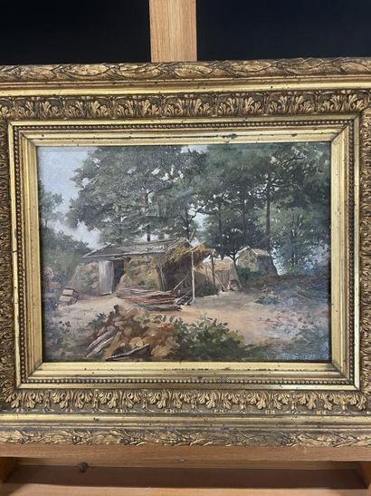 Ecole du XIXe siècle
Cabane en sous bois
Huile...
