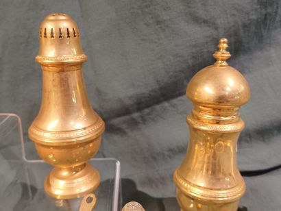 Baluster-shaped gilt-metal condiment set...