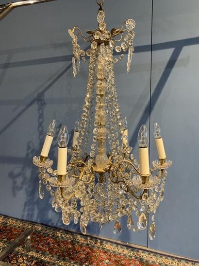 Bronze and crystal LUSTRE, the central bulbous...