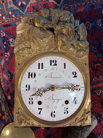 Wooden veneer floor clock with frieze and...