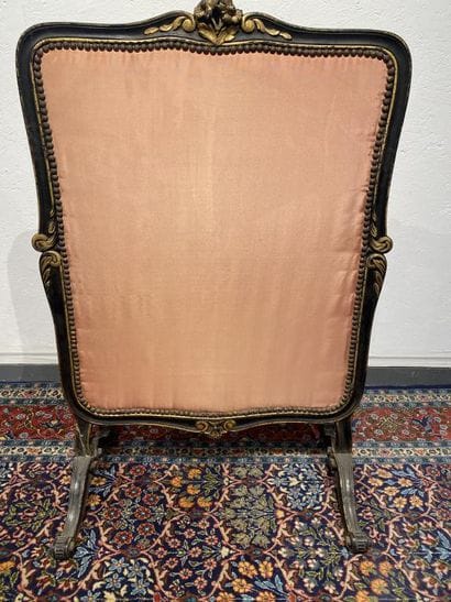 Fireplace screen in blackened wood with gold...