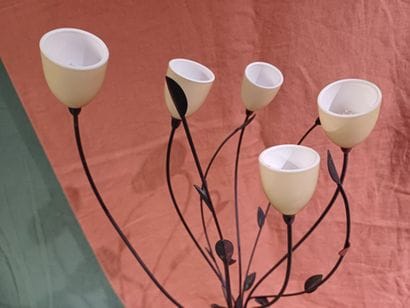 Black lacquered metal lamp with five arms...