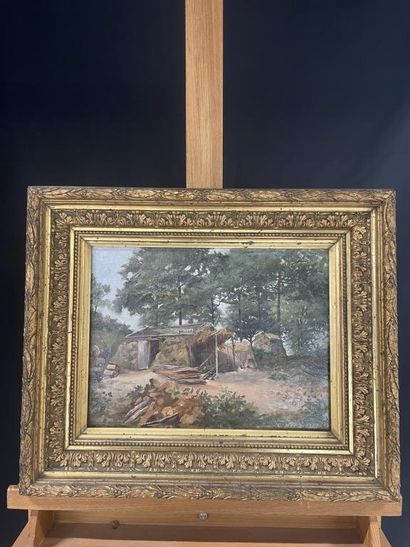 Ecole du XIXe siècle
Cabane en sous bois
Huile...