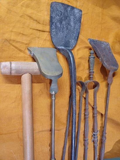 Parts of fireplace sets including three shovels...