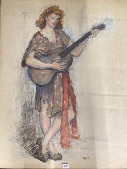 Ecole moderne
Femme à la guitare 
Technique...