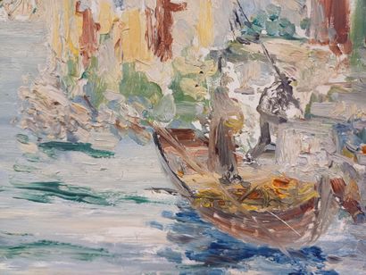 Ecole moderne
Lac italien 
Huile sur panneau...