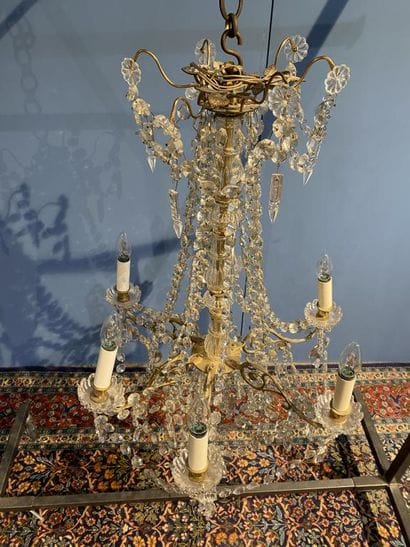 Bronze and crystal LUSTRE, the central bulbous...