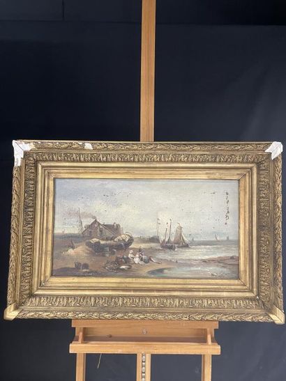THOMSON 
Famille de pêcheurs sur la plage
Huile...