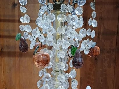 Brass, crystal and colored glass eight-arm...