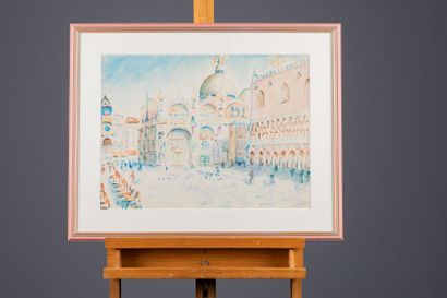 Ecole contemporaine 
Place Saint-Marc à Venise
Aquarelle,...