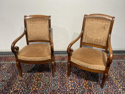 Pair of armchairs in mahogany and mahogany...
