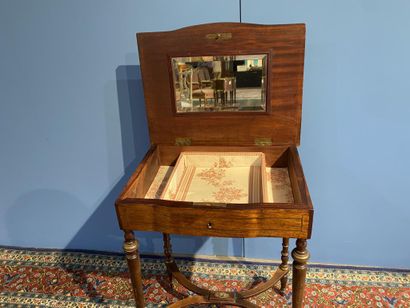 Mahogany and mahogany veneer sewing table...