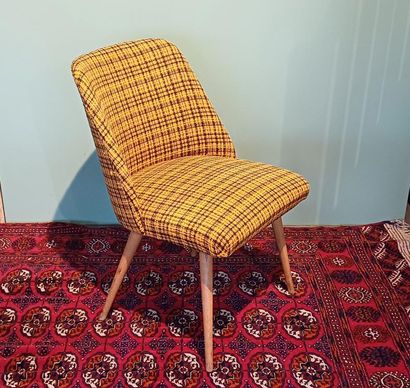 Pair of yellow and black squared fabric upholstered,...