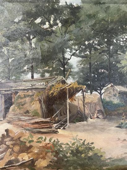 Ecole du XIXe siècle
Cabane en sous bois
Huile...