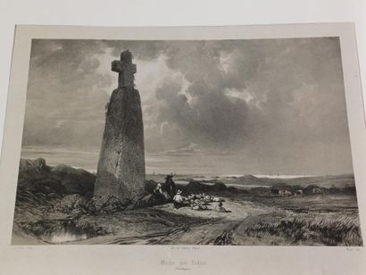 Set of ten engravings, including two on wood,...