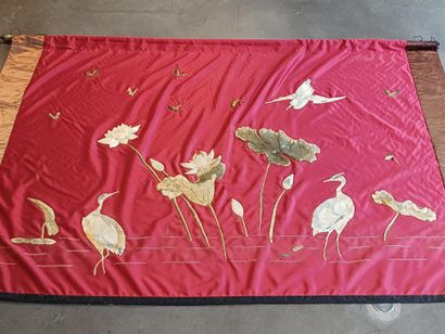 FAR EAST
Red silk hanging with embroidered...