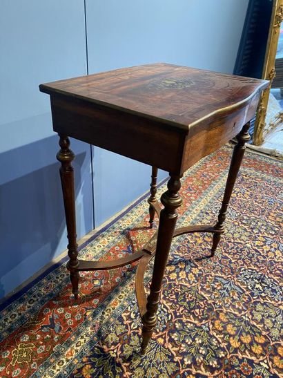 Mahogany and mahogany veneer sewing table...