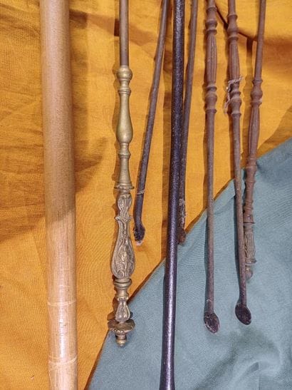 Parts of fireplace sets including three shovels...