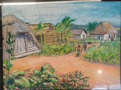 Loïc BARBOTIN (XX)
Village à Cuba 
Pastel...