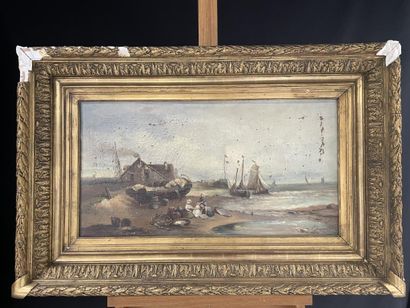 THOMSON 
Famille de pêcheurs sur la plage
Huile...