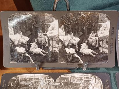 Set of eleven stereo views mounted on cardboard...