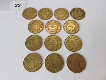 Gold coins - France - Lot of 13 x 20 Francs...
