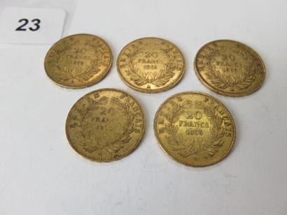 Gold coins - France - Lot of 5 x 20 Francs...