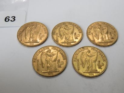 Gold coins - France - Lot of 5 x 20 Francs...